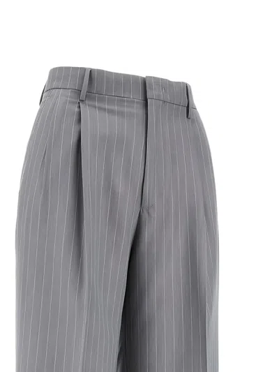 Tagliatore Vertical Striped Grey Trousers With Front Zip Closure