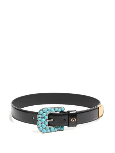 Valentino Garavani Vlogo Signature Brushed Calfskin Belt 30 Mm Woman Black 100