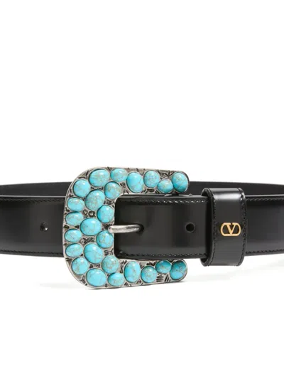 Valentino Garavani Vlogo Signature Brushed Calfskin Belt 30 Mm Woman Black 100