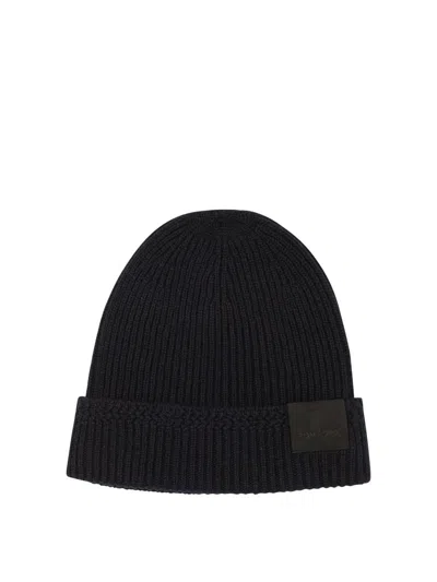Tom Ford Mens Black Logo-patch Ribbed Cashmere-knit Beanie Hat In Black