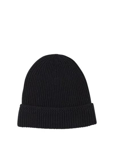 Tom Ford Mens Black Logo-patch Ribbed Cashmere-knit Beanie Hat In Black