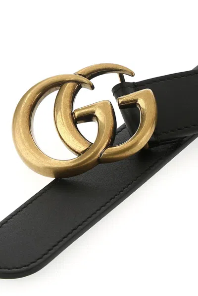 Gucci Black Reversible Belt With Buckle With Double G Logo In Leather Man In Black