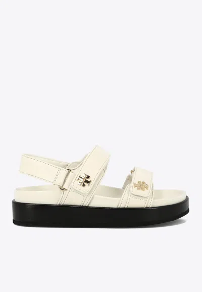 Tory Burch Leather Sandals With Metal Monogram In White