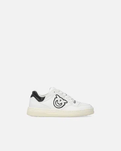 Pinko Chaussures De Tennis En Cuir Avec Logo Noir Et Blanc