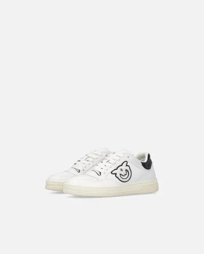 Pinko Chaussures De Tennis En Cuir Avec Logo Noir Et Blanc