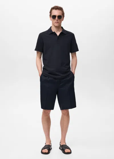 Mango Man Fine Rib-knit Polo Shirt Navy