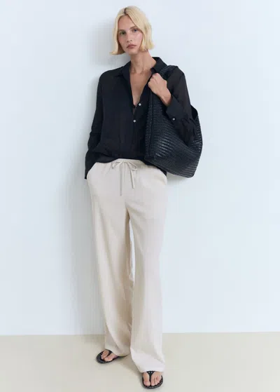 Mango Drawstring Straight Trousers Ecru