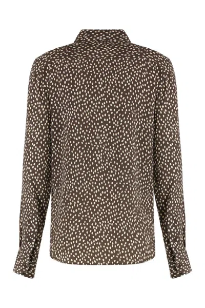 Nili Lotan Silk Shirt With Printed All-over Pattern In Brown
