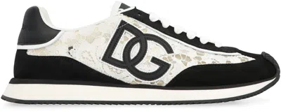 Dolce & Gabbana Black And White Low Top With Lace Details And Dg Patch On The Side In Black