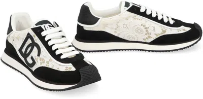 Dolce & Gabbana Black And White Low Top With Lace Details And Dg Patch On The Side In Black