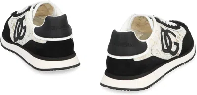 Dolce & Gabbana Black And White Low Top With Lace Details And Dg Patch On The Side In Black