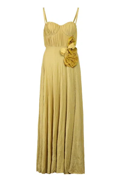 Elisabetta Franchi Red Carpet Dress Made Of Lurex Jersey Fabric With Embroidered Flower
