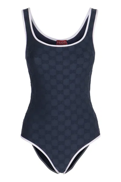 Gucci Gg Printed One-piece Swimsuit In Blue