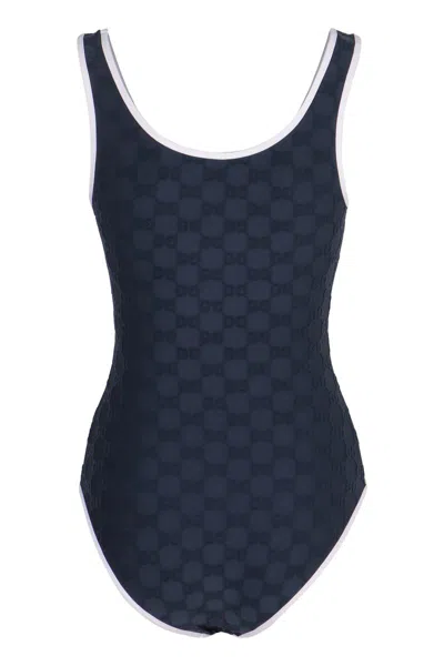 Gucci Gg Printed One-piece Swimsuit In Blue