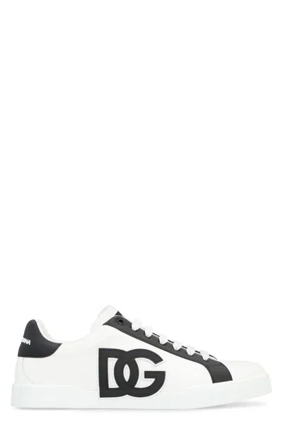 Dolce & Gabbana Portofino Light Strobel Sneakers In Canvas And Calfskin In White