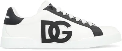 Dolce & Gabbana Portofino Light Strobel Sneakers In Canvas And Calfskin In White