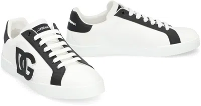 Dolce & Gabbana Portofino Light Strobel Sneakers In Canvas And Calfskin In White