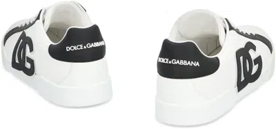 Dolce & Gabbana Portofino Light Strobel Sneakers In Canvas And Calfskin In White
