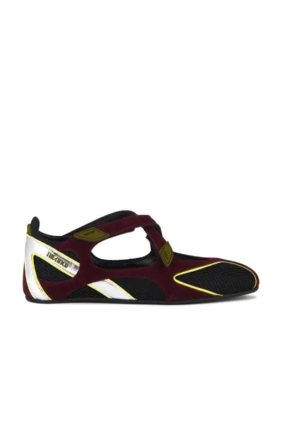Attico Nomad Bordeaux Ballet Shoes With Criss-crossed Straps And Mesh Panels In Tech Fabric And Suede Woman In Black