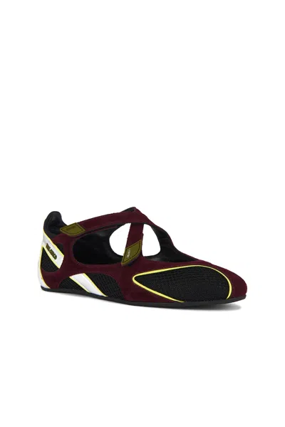 Attico Nomad Bordeaux Ballet Shoes With Criss-crossed Straps And Mesh Panels In Tech Fabric And Suede Woman In Black