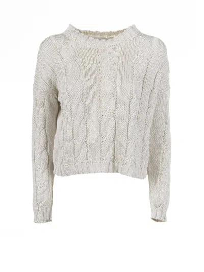 Base Milano White Crew-neck Sweater With Braid Motif