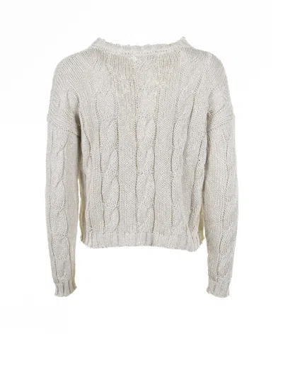 Base Milano White Crew-neck Sweater With Braid Motif