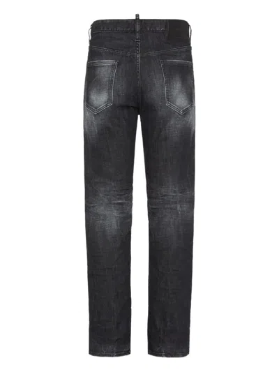 Dsquared2 Faded Black Straight Jeans With Ripped Detailing