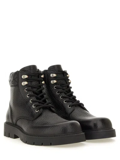 Bottega Veneta Black Grained Calf Leather Haddock Lace Up Ankle Boots