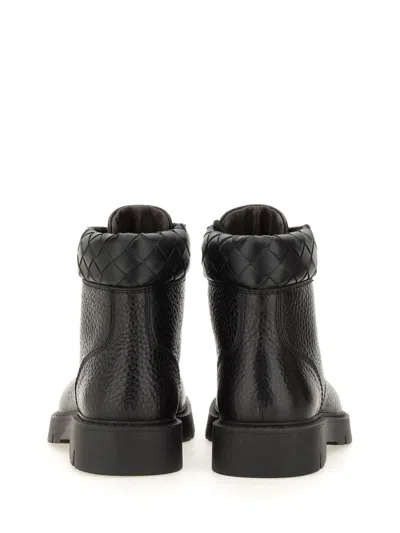 Bottega Veneta Black Grained Calf Leather Haddock Lace Up Ankle Boots