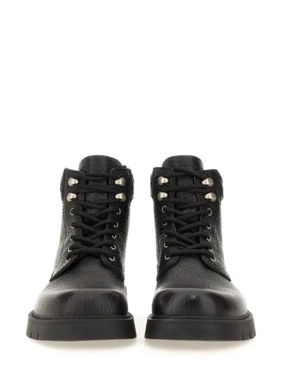 Bottega Veneta Black Grained Calf Leather Haddock Lace Up Ankle Boots