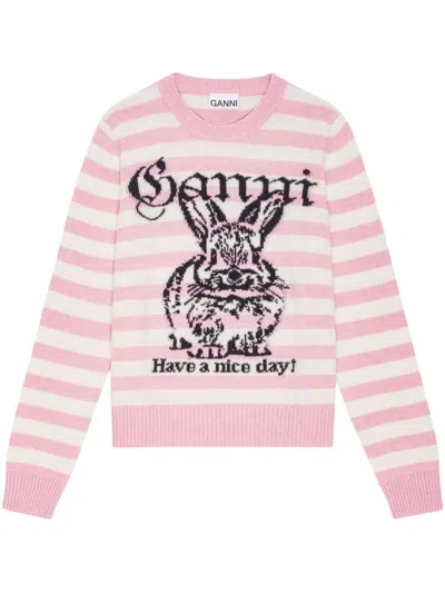 Ganni Striped Sweater With Rabbit