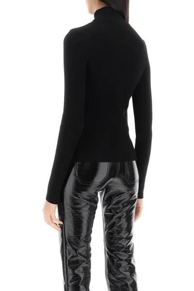 Courrèges Black Reedition Rib Knit Mock Neck Sweater