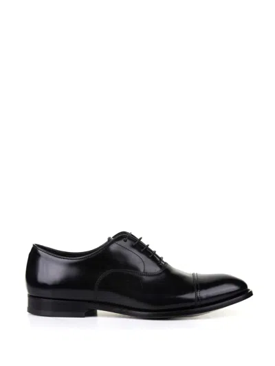 Doucal's Blue Oxford Shoes In Brushed Leather With Toe Cap