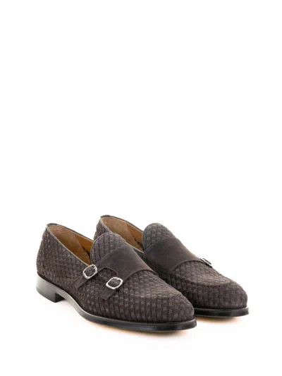 Doucal's Brown Double Buckle Moccasin In Suede In Black