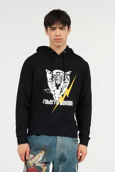 Roberto Cavalli Black Sweatshirt With Jaguar And Lightning