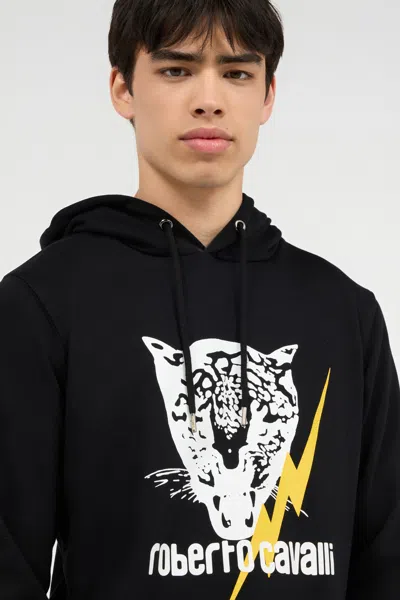 Roberto Cavalli Black Sweatshirt With Jaguar And Lightning