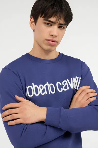 Roberto Cavalli Blue Sweatshirt With Logo