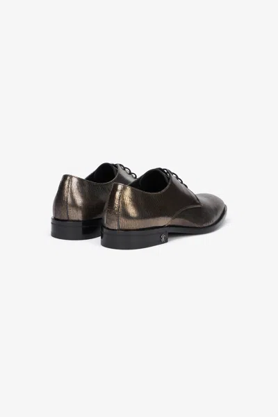 Roberto Cavalli Brown Lace-up Leather Loafers With Python Effect