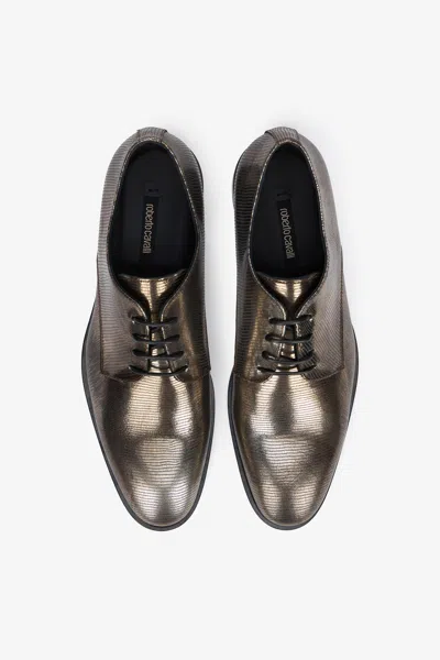 Roberto Cavalli Brown Lace-up Leather Loafers With Python Effect