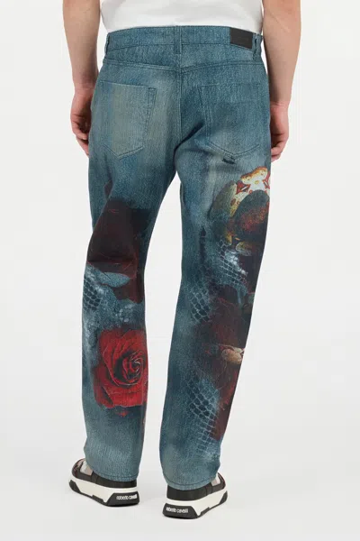 Roberto Cavalli Jeans With Rose And Snake Print