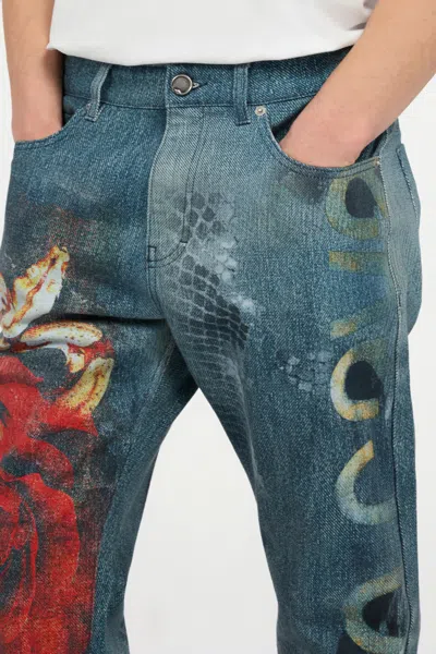 Roberto Cavalli Jeans With Rose And Snake Print