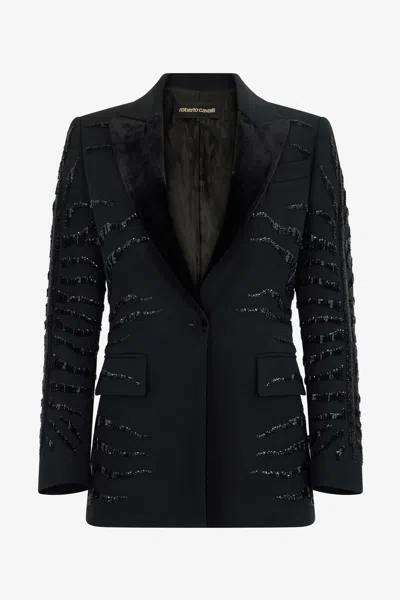 Roberto Cavalli Black Jacket With Zebra Sequin Pattern