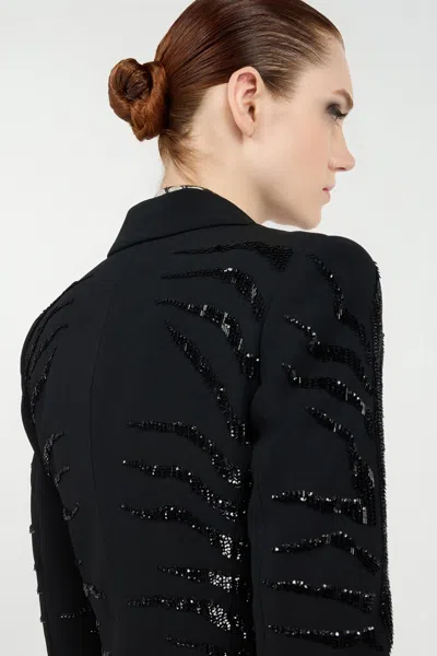 Roberto Cavalli Black Jacket With Zebra Sequin Pattern