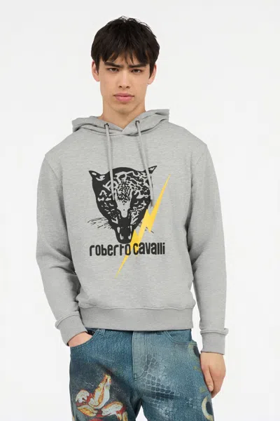 Roberto Cavalli Grey Sweatshirt With Jaguar And Lightning