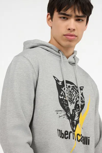 Roberto Cavalli Grey Sweatshirt With Jaguar And Lightning