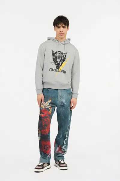 Roberto Cavalli Grey Sweatshirt With Jaguar And Lightning