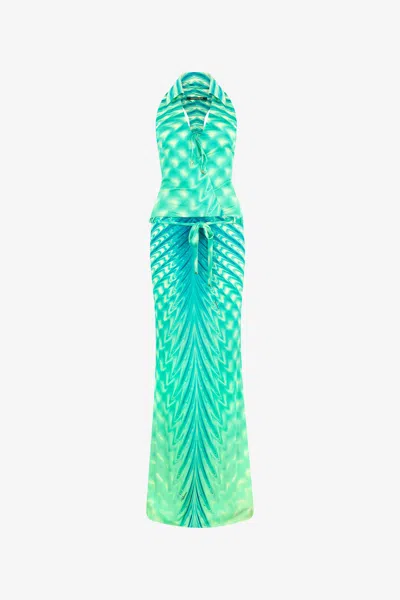 Roberto Cavalli Long Dress With Optical Glass Print