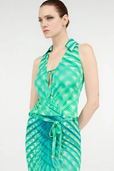 Roberto Cavalli Long Dress With Optical Glass Print