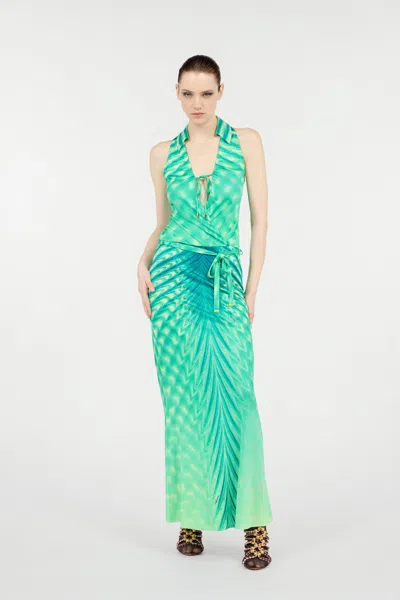 Roberto Cavalli Long Dress With Optical Glass Print