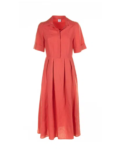 Eleventy Long Coral Half-sleeved Linen Dress